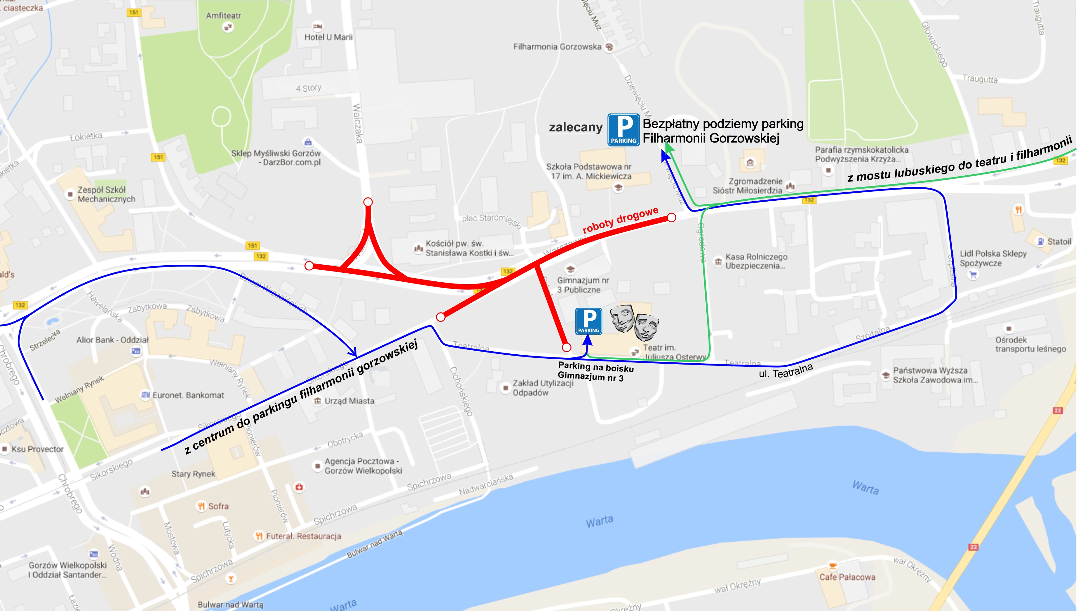 mapa dojazdu roboty drogowe